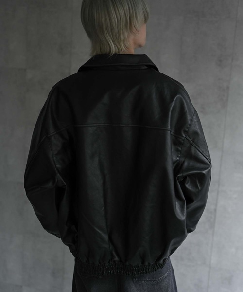 セール】＜ユニセックス＞フェイクレザー 比翼 ビックポケットブルゾン