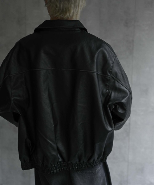 セール】＜ユニセックス＞フェイクレザー 比翼 ビックポケットブルゾン