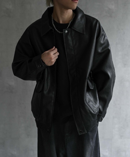 セール】＜ユニセックス＞フェイクレザー 比翼 ビックポケット