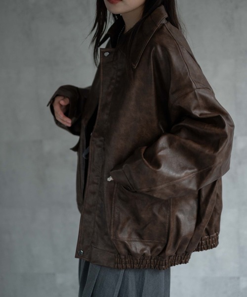 セール】＜ユニセックス＞フェイクレザー 比翼 ビックポケットブルゾン