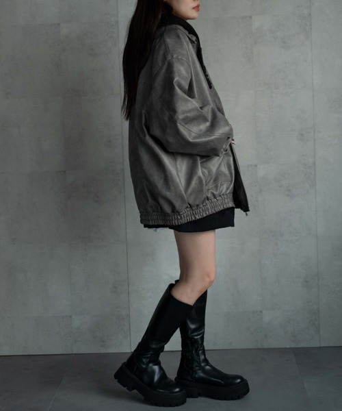 CREARE -LINO-（クレアーレリノ）の「＜ユニセックス＞フェイクレザー 比翼 ビックポケットブルゾン/ジャケット（ブルゾン・レディース・ブラック/ブラウン/グレー・FREE）」の11枚目の写真