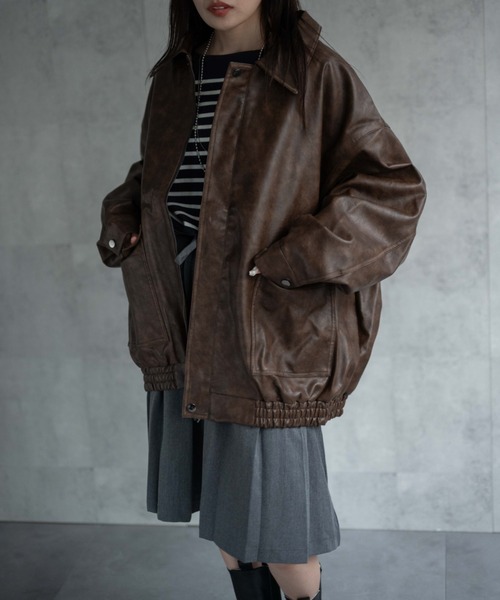 crewre フェイクレザージップブルゾン ブラウン サイズ2 crewre フェイクレザージップブルゾン ブラウン サイズ2 crewre online