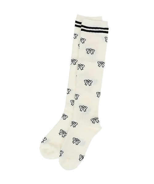 Candy Stripper（キャンディストリッパー）の「RIBBON RIB HIGH ソックス（ソックス/靴下・レディース・ブラック/オフホワイト・FREE）」の3枚目の写真