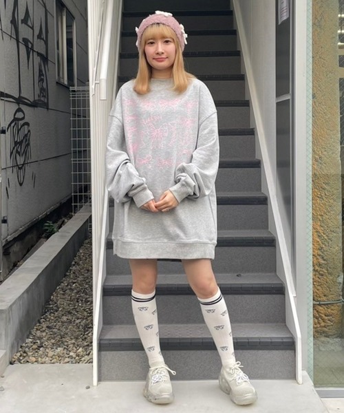 Candy Stripper（キャンディストリッパー）の「RIBBON RIB HIGH ソックス（ソックス/靴下・レディース・ブラック/オフホワイト・FREE）」の10枚目の写真