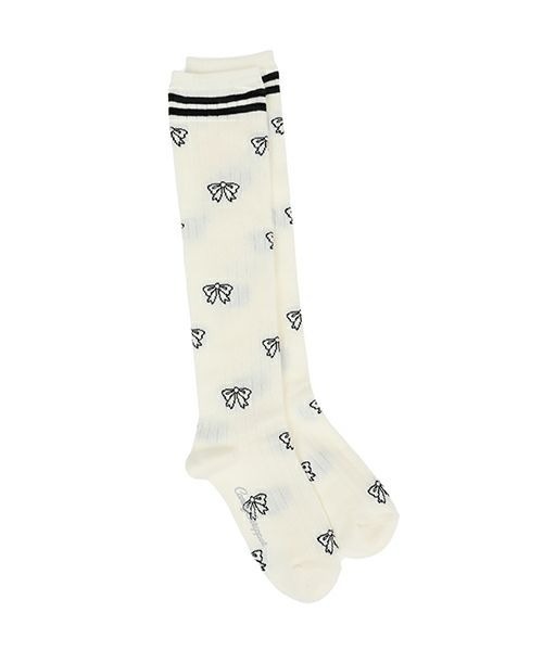 Candy Stripper（キャンディストリッパー）の「RIBBON RIB HIGH ソックス（ソックス/靴下・レディース・ブラック/オフホワイト・FREE）」の11枚目の写真