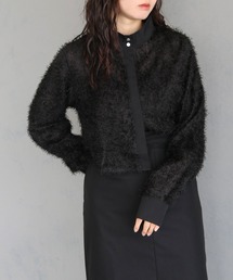 【&g'aime】フリンジジャガードクロップドシャツ FRINGE JACQUARD CROPPED SHIRT