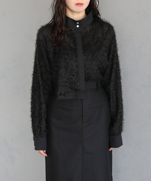 &g'aime（アンジェム）の「【&g'aime】フリンジジャガードクロップドシャツ　FRINGE JACQUARD CROPPED SHIRT（シャツ/ブラウス・レディース・アイボリー/ブラック・FREE）」の4枚目の写真