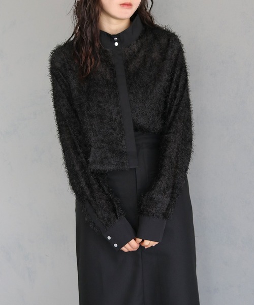 &g'aime（アンジェム）の「【&g'aime】フリンジジャガードクロップドシャツ　FRINGE JACQUARD CROPPED SHIRT（シャツ/ブラウス・レディース・アイボリー/ブラック・FREE）」の5枚目の写真