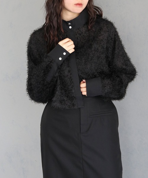 &g'aime（アンジェム）の「【&g'aime】フリンジジャガードクロップドシャツ　FRINGE JACQUARD CROPPED SHIRT（シャツ/ブラウス・レディース・アイボリー/ブラック・FREE）」の3枚目の写真