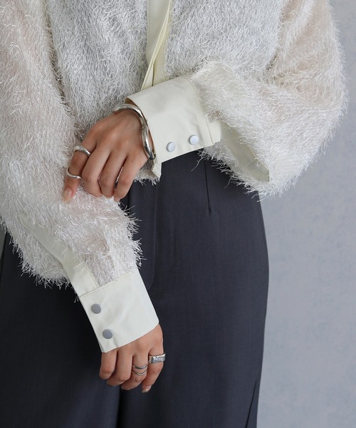 &g'aime（アンジェム）の「【&g'aime】フリンジジャガードクロップドシャツ　FRINGE JACQUARD CROPPED SHIRT（シャツ/ブラウス・レディース・アイボリー/ブラック・FREE）」の21枚目の写真