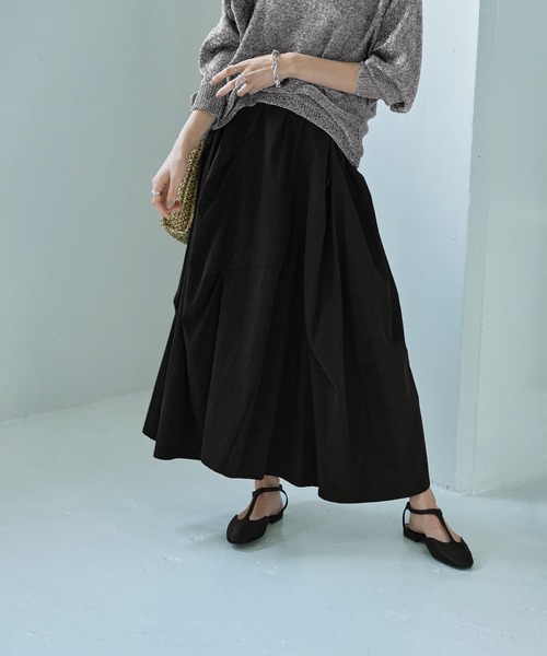 ストレッチタフタスカート36ブラック LUXE】ストレッチタフタ立体タックスカート（スカート）｜STYLE