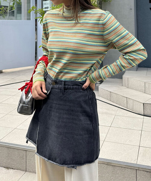 CIAOPANIC（チャオパニック）の「マルチボーダープチタートルニット（ニット/セーター・レディース・パープル/グリーン/レッド・ONE SIZE）」の7枚目の写真