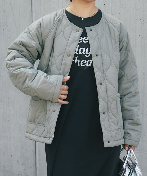 un dix cors（アンディコール）の「《2WAY》リバーシブルキルティングジャケット（ダウンジャケット/コート・レディース・ブラック/カーキ/ベージュ・FREE）」の5枚目の写真