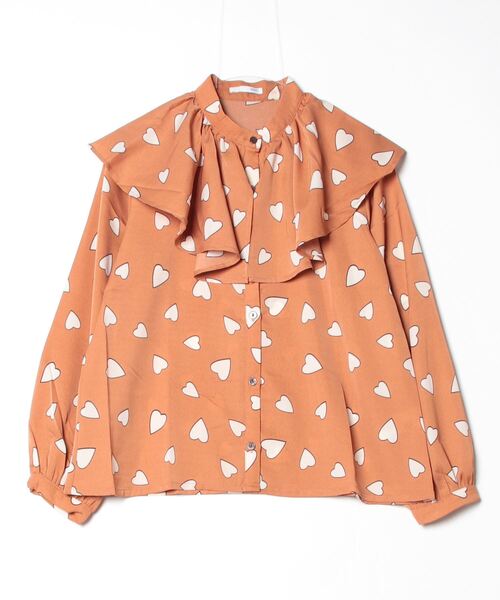 sandy（サンディー）の「【sandy】ハートプリントフレアーカラーBL（シャツ/ブラウス・レディース・レンガ/モスグリーン/ブラック・FREE）」の3枚目の写真