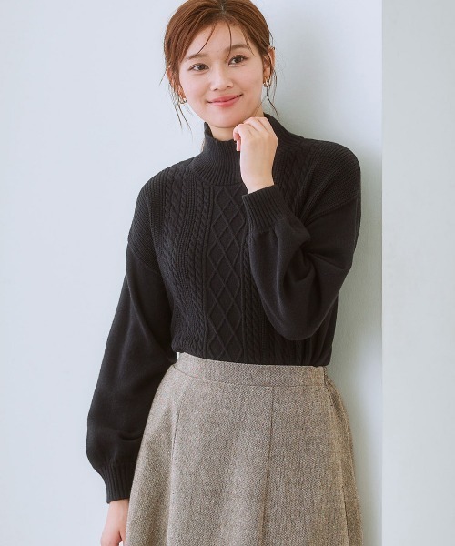 gadidanoniem ニット フロントケーブル編みハイネックニット（毛玉になりにくい・タンブル