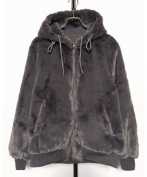 MMMM/フェイクファー×ナイロンワッシャー リバーシブルフーディー