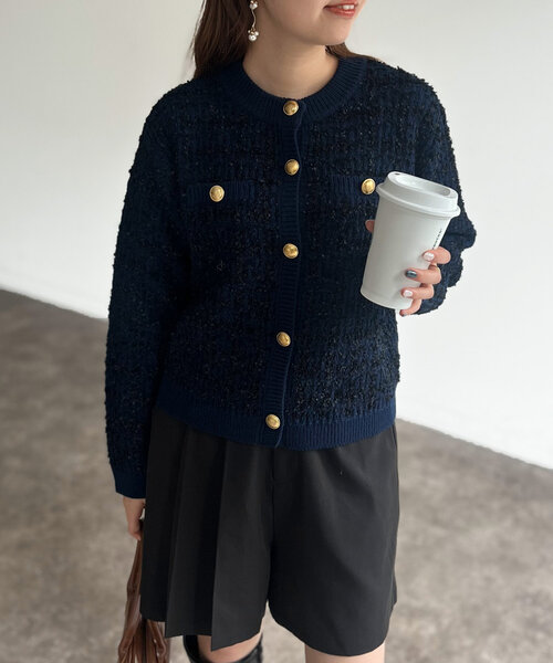 Chez toi（シェトワ）の「ツイードカーディガン（カーディガン/ボレロ・レディース・ブラック/グレイッシュベージュ/ネイビー・FREE）」の3枚目の写真