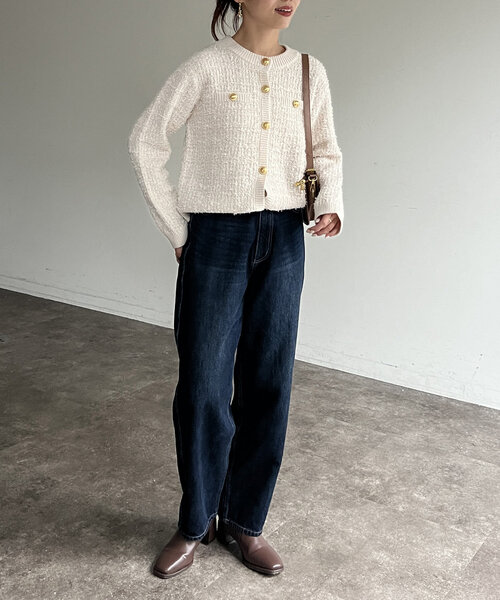 Chez toi（シェトワ）の「ツイードカーディガン（カーディガン/ボレロ・レディース・ブラック/グレイッシュベージュ/ネイビー・FREE）」の4枚目の写真