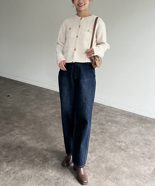 Chez toi（シェトワ）の「ツイードカーディガン（カーディガン/ボレロ・レディース・ブラック/グレイッシュベージュ/ネイビー・FREE）」の5枚目の写真