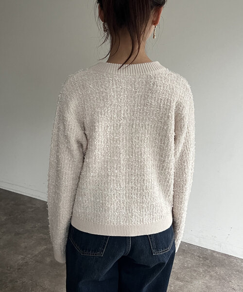 Chez toi（シェトワ）の「ツイードカーディガン（カーディガン/ボレロ・レディース・ブラック/グレイッシュベージュ/ネイビー・FREE）」の7枚目の写真