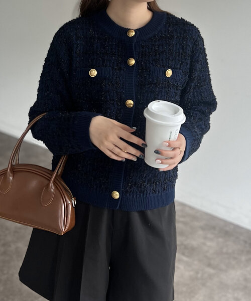 Chez toi（シェトワ）の「ツイードカーディガン（カーディガン/ボレロ・レディース・ブラック/グレイッシュベージュ/ネイビー・FREE）」の16枚目の写真