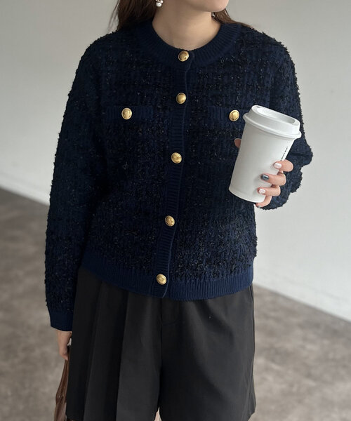 Chez toi（シェトワ）の「ツイードカーディガン（カーディガン/ボレロ・レディース・ブラック/グレイッシュベージュ/ネイビー・FREE）」の17枚目の写真