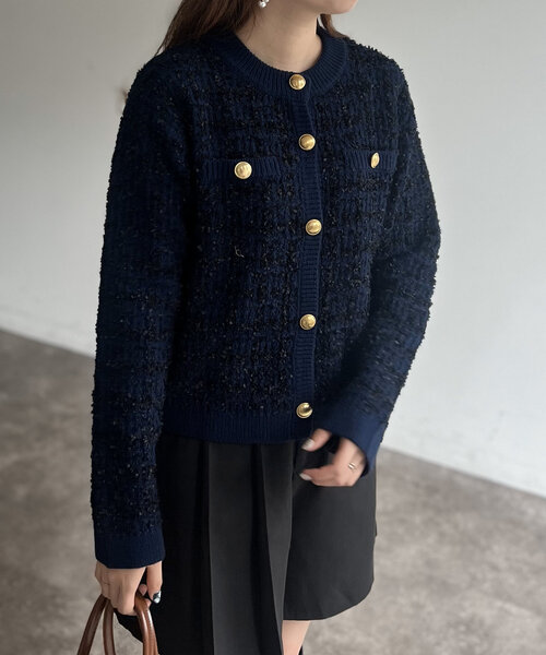 Chez toi（シェトワ）の「ツイードカーディガン（カーディガン/ボレロ・レディース・ブラック/グレイッシュベージュ/ネイビー・FREE）」の18枚目の写真