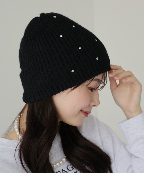 BLUEEAST（ブルーイースト）の「ビジュー付きニット帽（ニットキャップ/ビーニー・レディース・グレー/アイボリー/ブラック・FREE）」の14枚目の写真