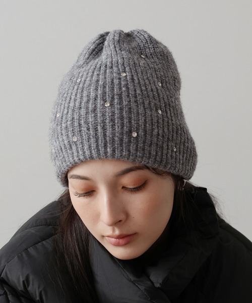 BLUEEAST（ブルーイースト）の「ビジュー付きニット帽（ニットキャップ/ビーニー・レディース・グレー/アイボリー/ブラック・FREE）」の8枚目の写真