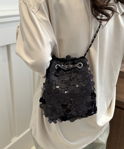 tolene(トレネ)の「スパンコールハンドバッグ チェーンストラップ(ハンドバッグ・レディース・ブラック/シルバー・ONE SIZE)」の1枚目の写真