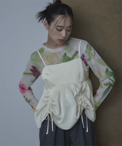 miette（ミエット）の「サテンドロストギャザービスチェ（キャミソール・レディース・アイボリー/ブラック/ブラウン・FREE）」の13枚目の写真