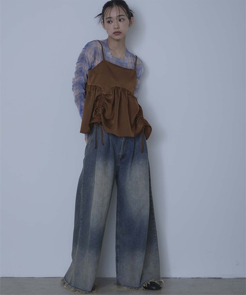 miette（ミエット）の「サテンドロストギャザービスチェ（キャミソール・レディース・アイボリー/ブラック/ブラウン・FREE）」の7枚目の写真