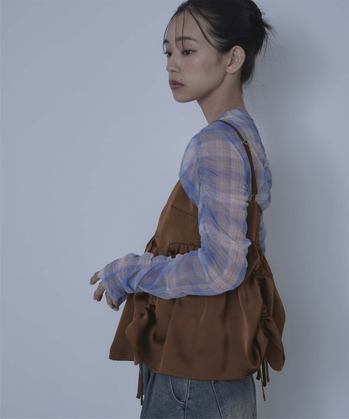 miette（ミエット）の「サテンドロストギャザービスチェ（キャミソール・レディース・アイボリー/ブラック/ブラウン・FREE）」の8枚目の写真