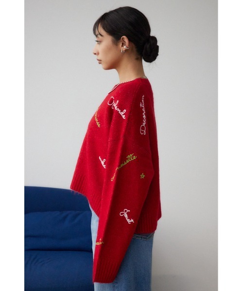 希少✨定価4.5万✨ミュベール イチゴ刺繍ニット ネイビー コットン セール】アソート刺繍ニット（ニット/セーター）｜AZUL BY MOUSSY