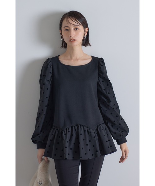 tシャツ ヘム切替フロッキードット起毛カットプルオーバー レディース ヘム切替フロッキードット起毛カットプルオーバー（Tシャツ