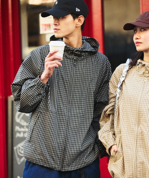 PEOPLESTYLE ハーフジップパーカーチェック柄ビッグシルエット パーカー ツートンブレンドチェック チェック柄 全3色 ビッグ