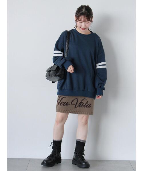 ehka sopo(エヘカソポ)の「ロゴニットミニスカート(セットアップ可)(スカート・レディース・モカ/ブラック/キナリ・F)」の11枚目の写真