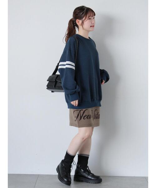 ehka sopo(エヘカソポ)の「ロゴニットミニスカート(セットアップ可)(スカート・レディース・モカ/ブラック/キナリ・F)」の13枚目の写真