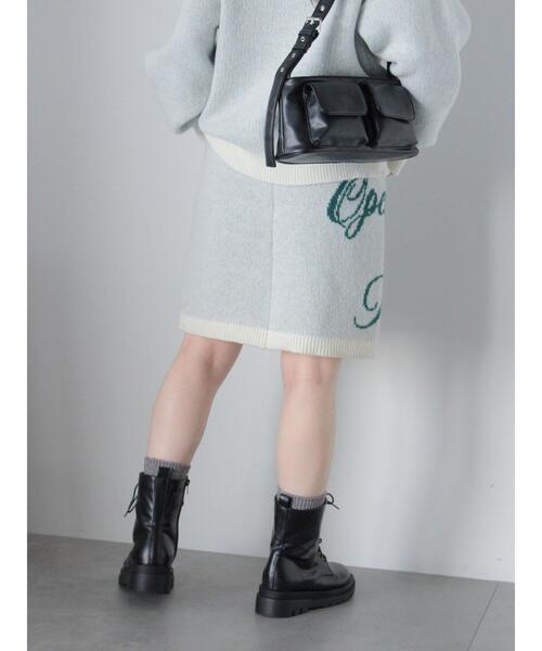ehka sopo(エヘカソポ)の「ロゴニットミニスカート(セットアップ可)(スカート・レディース・モカ/ブラック/キナリ・F)」の9枚目の写真
