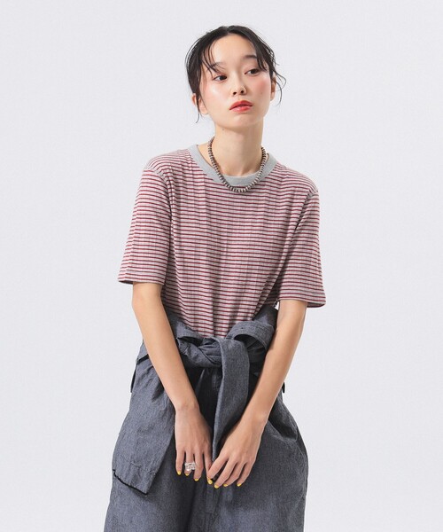 Healthknit（ヘルスニット）の「【別注】Health Knit / ボーダー フライス 5分袖 Tシャツ（Tシャツ/カットソー・レディース・ネイビー/グレー/オフホワイト・ONE SIZE）」の2枚目の写真