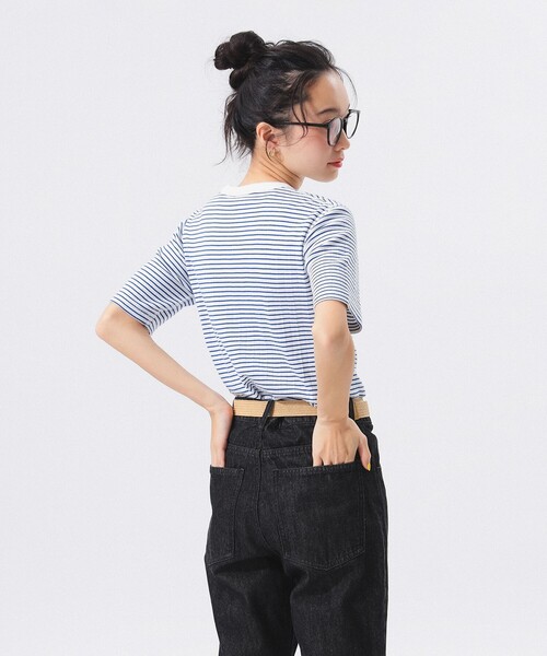 Healthknit（ヘルスニット）の「【別注】Health Knit / ボーダー フライス 5分袖 Tシャツ（Tシャツ/カットソー・レディース・ネイビー/グレー/オフホワイト・ONE SIZE）」の5枚目の写真