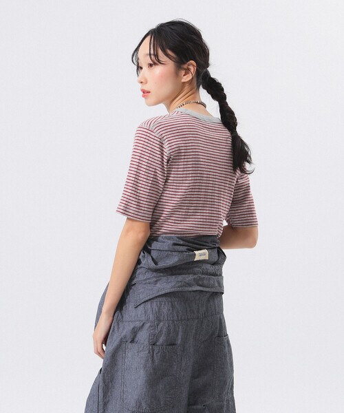 Healthknit（ヘルスニット）の「【別注】Health Knit / ボーダー フライス 5分袖 Tシャツ（Tシャツ/カットソー・レディース・ネイビー/グレー/オフホワイト・ONE SIZE）」の9枚目の写真