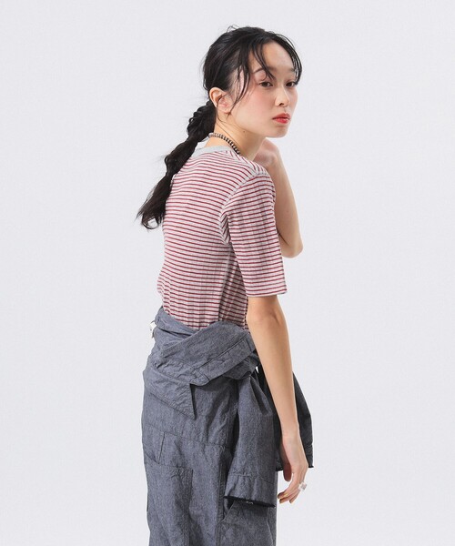 Healthknit（ヘルスニット）の「【別注】Health Knit / ボーダー フライス 5分袖 Tシャツ（Tシャツ/カットソー・レディース・ネイビー/グレー/オフホワイト・ONE SIZE）」の10枚目の写真