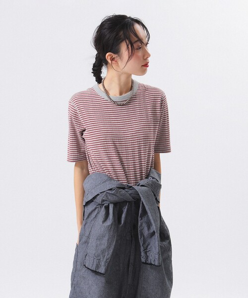 Healthknit（ヘルスニット）の「【別注】Health Knit / ボーダー フライス 5分袖 Tシャツ（Tシャツ/カットソー・レディース・ネイビー/グレー/オフホワイト・ONE SIZE）」の11枚目の写真