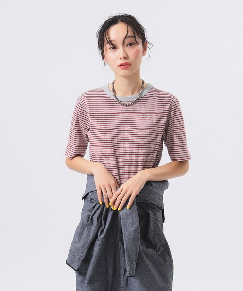 Healthknit（ヘルスニット）の「【別注】Health Knit / ボーダー フライス 5分袖 Tシャツ（Tシャツ/カットソー・レディース・ネイビー/グレー/オフホワイト・ONE SIZE）」の12枚目の写真