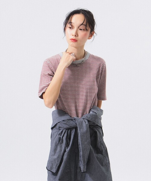 Healthknit（ヘルスニット）の「【別注】Health Knit / ボーダー フライス 5分袖 Tシャツ（Tシャツ/カットソー・レディース・ネイビー/グレー/オフホワイト・ONE SIZE）」の13枚目の写真