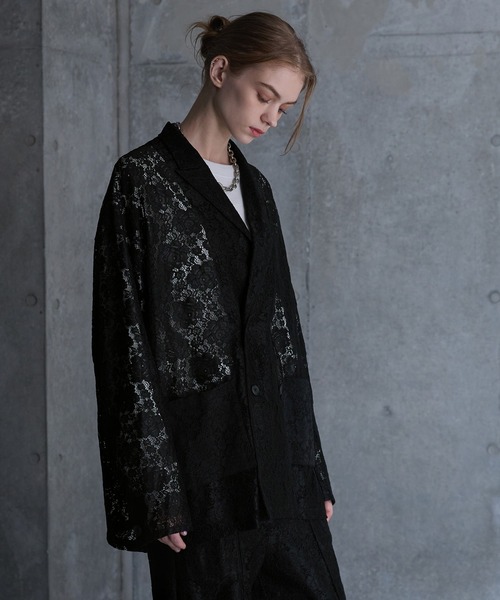 SERACE】Flower lace loose double tailored jacket / フラワーレース