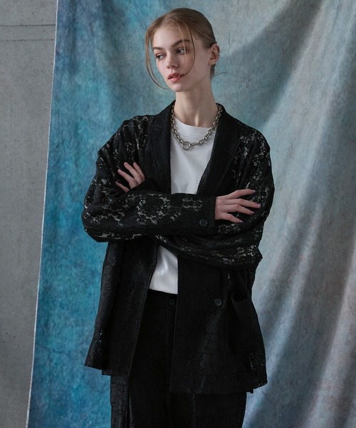 セール】【SERACE】Flower lace loose double tailored jacket