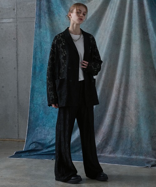 SERACE（セラス）の「【SERACE】Flower lace loose double tailored jacket / フラワーレースルーズダブルテーラードジャケット（テーラードジャケット・メンズ・ブラック・M/L）」の9枚目の写真