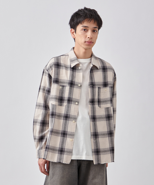 B.C STOCK（ベーセーストック）の「ダメージ加工 オンブレチェックシャツ（シャツ/ブラウス・メンズ・ホワイト/ブルー系その他/チャコールグレー・MEDIUM/LARGE）」の13枚目の写真